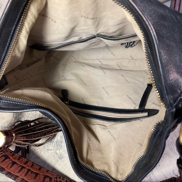 BRAHMIN Brown Black Croc Embossed Leather Shoulder Bag 90s - Picture 9 of 12